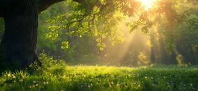 春意盎然绿色草地树木风景摄影图片